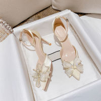 Womens Pumps Ins Korea Style Solid Office Women Sandals Butterfly-knot Sweet Pumps 9cm High Heels Shoes