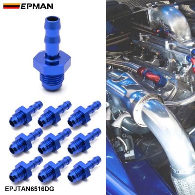 EPMAN 10PCS 6AN Male Flare To 5/16 quot; Hose Barb Fuel Line Tube Fitting Adapter Blue Aluminum For Fuel System EPJTAN6516DG