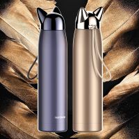 ❀ New Double Wall Thermos Water Bottle Stainless Steel Vacuum Flasks Cute Cat Fox Ear Thermal Coffee Tea Milk Travel Mug