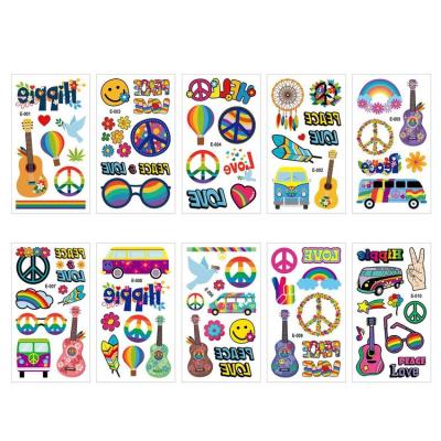Hippie Temporary Decal Waterproof Stencils for Face Decor Face Stickers Kits Hippy Party Favours Supplies for Neck Hands Adults Arm competent