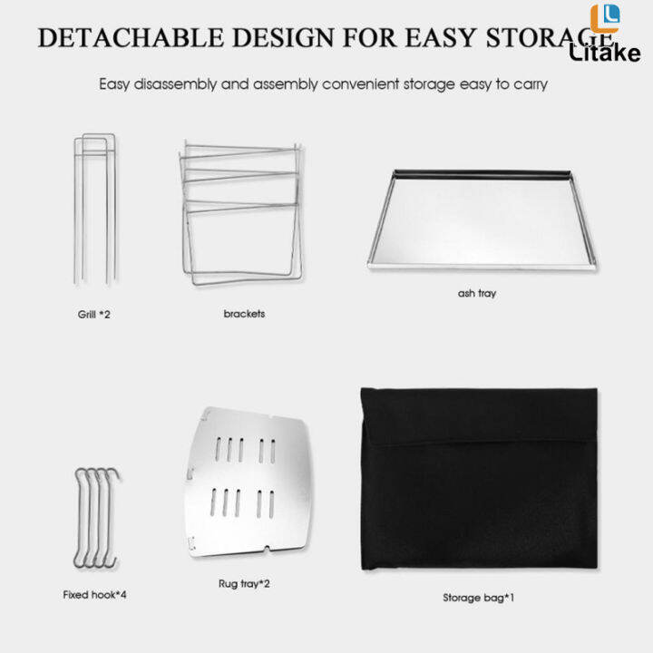 litake-เตาย่างแคมป์ไฟแบบพับได้เตาฟืนสเตนเลสสตีลตะแกรงย่างบาร์บีคิวหลุมไฟอุปกรณ์ตั้งแคมป์กลางแจ้ง