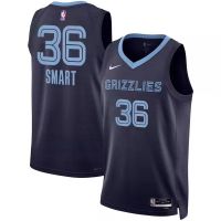 [High Quality]Mens New Original NBA Memphis Grizzlies 36 Marcus Smart Jersey Icon Edition Deep Blue Swingman Heat-pressed