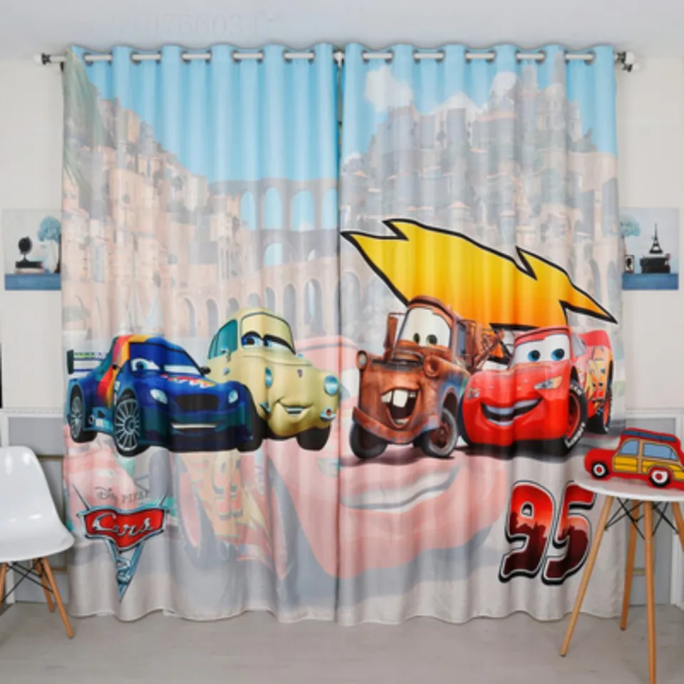 2021 Boy Custom Lightning McQueen Car Boy Cartoon Children's Room Bedroom  Bay Window Floor-to-Ceiling Window Blackout Curtains