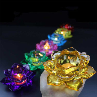New Stained Glass Lotus Candle Candlestick Butter Lamp Holder Crystal Candlesticks Home Decoration Candlestick Buddhist Supplies
