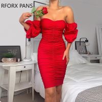 ▦♚ Solid Ruched Shoulder Bodycon Dress Sexy Shoulder Women Ruched Dress - Solid - Aliexpress