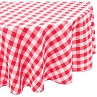 ผ้าปูโต๊ะโพลีเอสเตอร์ทรงกลมขนาด70นิ้วลายตารางหมากรุกสีแดง &amp; ขาวขนาด140*180ซม.