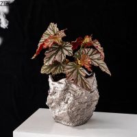 Simulation Stone Ceramic Vase Rock Shape Porcelain Potted Plant Flower Pots Decorative Flowers Arrangement Desk Decoration Vases