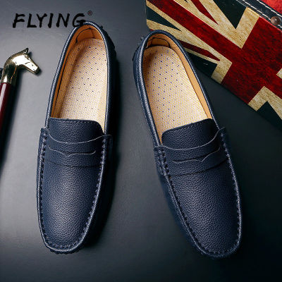 TOP☆FLYING New Retro British One Pedal Lazy Beanie Shoes Mens Plus Size 49 50 Breathable Waterproof Leather Casual Business Leather Shoes Simple Wild Non-slip Soft Bottom Driving Loafers