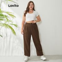 [ส่งของ]Lovito Plus Size Curve กางเกงลําลอง ขากว้าง พลัสไซซ์ สีน้ําตาล LPS01033