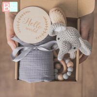 Baby Towel Newborn Bath Toy Set Gifts Double Sided Cotton Blanket Wooden Rattle celet Crochet Toys Baby Bath Gift Product