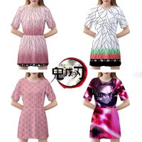 ?Quick Shipping Demon Slayer Kimetsu No Yaiba Dress Pleated Skirt Cos Dress Printed Fashion Dress Kamado Nezuko