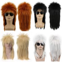 FGY Peluca Sintética De Cosplay De ฮาโลวีน Para Hombres, Pelo Largo Y Liso, Naranja, Negro, Plata, Blanco, Dorado, Cabeza De Carpa, Peluca De Metal Pesado เดอลอส70 Y 80