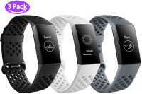 DLTECH 3-Pack Bandsใช้งานร่วมกับFitbit Charge 4 / Charge 3,ซิลิโคนกีฬาBreathableสายรัดข้อมือสำรองสร้อยข้อมือสำหรับผู้หญิงผู้ชายทอขนาดเล็กขนาดใหญ่