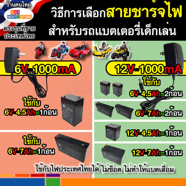 ปลอดภัย-แบตเตอรี่-12v-สายชาร์จแบต-12v-รถเด็กเล่นไฟฟ้า-รถมอเตอร์ไซค์เด็กเล่นไฟฟ้า-ไม่ช็อต-ใช้กับไฟไทยได้-12v4-5ah-12v7ah-แบตแห้งรถเด็ก่