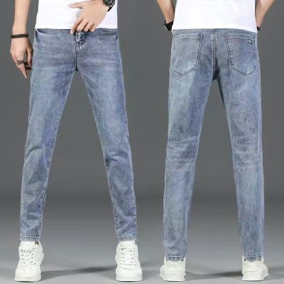 กางเกงยีนส์ทรงตรงสำหรับผู้ชาย,กางเกงยีนส์ขายาวผ้ายืดสีพื้นบางแฟชั่นสไตล์เกาหลีเอวสูงสำหรับฤดูร้อนปี ZYH883