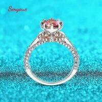 แหวนแต่งงานมอยส์ซาไนต์สีแดง1ct สำหรับผู้หญิงหรูหราหูกระต่ายแลป S925สายคาดเพชรสเตอร์ลิงเครื่องประดับเงินชุบ18วงแหวน