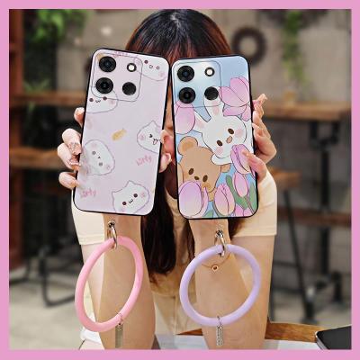 couple advanced Phone Case For infinix Smart7 HD solid color luxurious soft shell Cartoon taste simple trend hang wrist