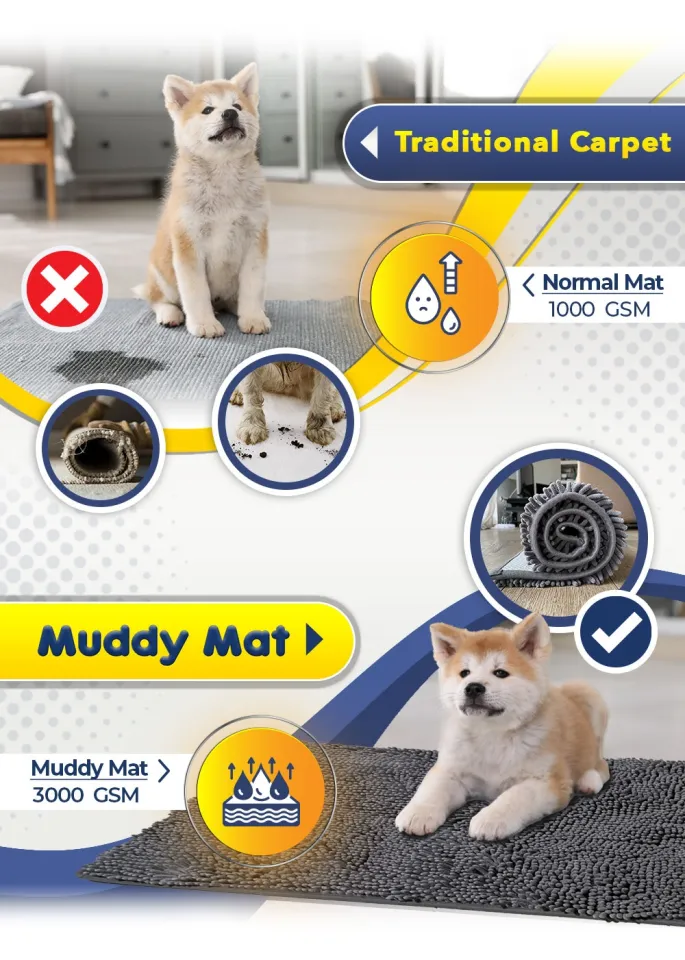 Washable Dog Mat Easy To Clean Pet Muddy Paws Rug Absorbent Dogs Diapers  Pads Soft Cushion