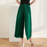 Sunya 1. Miyake จีบสบายๆ All-Match ขนาดพิเศษหลวมตรงตัดกางเกง Flared