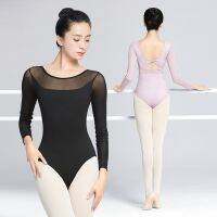 Women Ballet Leotards Black Gymnastics Kink Dance Bodysuits Costumes Adult Patchwork Mesh Long Sleeve Ballerina Leotards