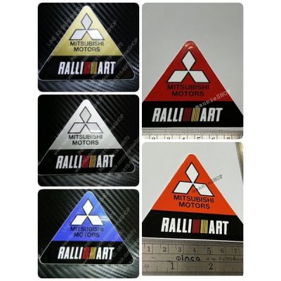 สติ๊กเกอร์สามเหลี่ยม ลาย MITSUBISHI RALLI ART ขนาด 7.1x8.2 ซม. ติดรถ แต่งรถ มิตซูบิชิ sticker สามเหลี่ยม ralliart mitsu มิตซู