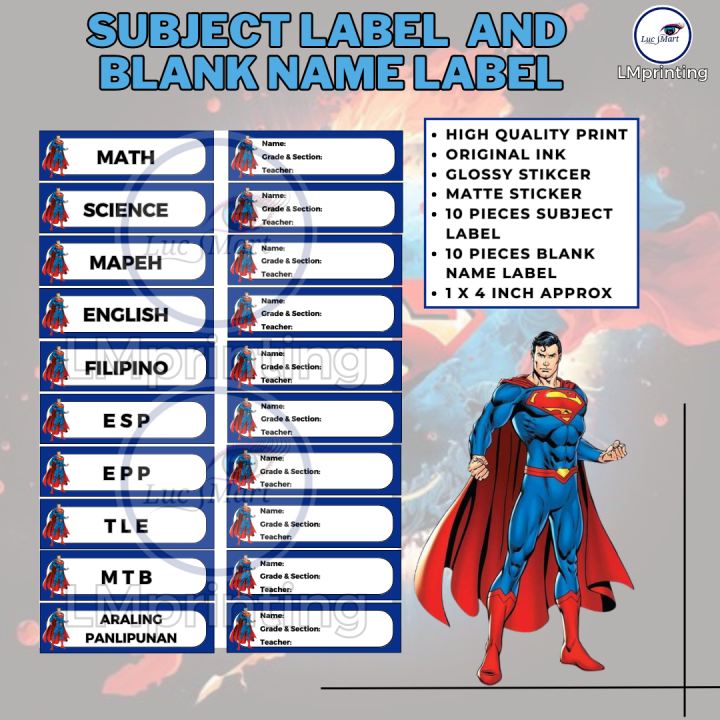 LUCSMART fast shipping SUPERMAN THEMED STICKER LABEL AND NAME LABEL