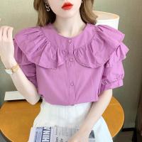 Plus Size Shirt Women Short Sleeve Purple Blouse Korean Style Fashion Loose Tops New