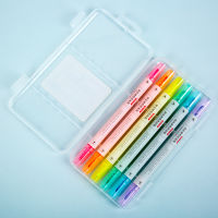 Double-headed color highlighter special for students DIY hand account pen 1PP box of 6 colors 6 oblique-tip round-tip marker pen