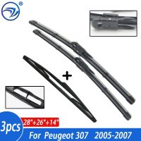 Wiper Front &amp; Rear Wiper Blades Set For Peugeot 307 2005 2006 2007 Windshield Windscreen Front Rear Window 28"+26"+14"