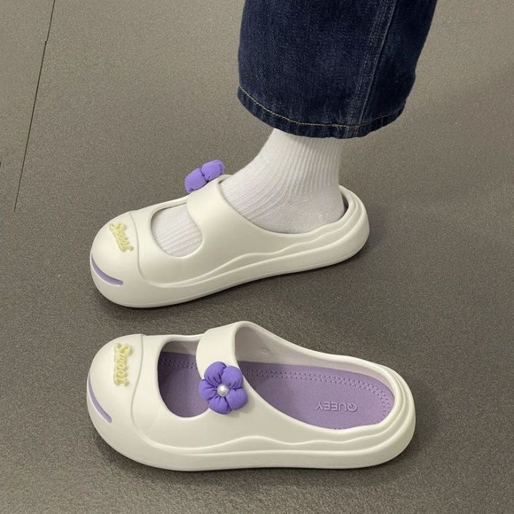 2023-new-fashion-version-slippers-womens-outer-wear-half-baotou-small-flower-hole-mary-jane-summer-non-slip-wet-water-beach-shit-feeling-slippers