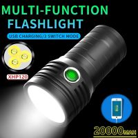 Super Bright Flashlight XHP120 Ultra Powerful LED Searchlight Flash Light Power B Built-in 18650 Chargeable Lamp Torchlight