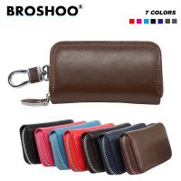 【CW】 BROSHOO Auto Accessories Multifunctional Zipper Cow Leather Men amp; Women Car Key Case Bag Key Organizer Keychain Wallet Pouch