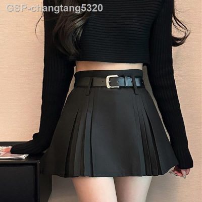 กระโปรง Skir คาร์โก้สั้น2023♞HOUZHOU กระโปรงอัดจีบสตรี Preppy 2023 Sexy Gyaru เข็มขัดเอวสูง MODE Korea กางเกงขาสั้นเอไลน์ทึบ