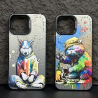 Oil painting series husky dog cat iPhone case for iPhone 14 13 12 11 Pro Max protective case drop-proof Case