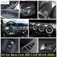 “{》} อุปกรณ์เสริมคาร์บอนไฟเบอร์ ABS สำหรับ Mercedes-Benz CLA 200 C118 W118 2020 -2022ช่องระบายอากาศเครื่องปรับอากาศอากาศท้ายรถด้านหลังฝาครอบปุ่มเปิดหน้าต่าง