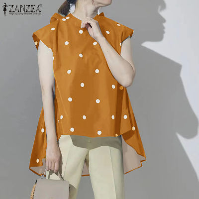 (สินค้ามาใหม่)(จัดส่งฟรี)Fancystyle ZANZEA เสื้อลายจุดสไตล์เกาหลีของผู้หญิงแฟชั่นด้านหลังผูกปมด้านบนต่ำ #10