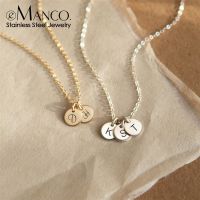 eManco 6mm Initial Letter Customized Name Necklace Stainless Steel Choker Women Disc Pendant Necklaces Women Men Family Jewelry