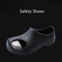 mens fashion steel toe caps safety shoes slip-on worker shoe non-slip summer work loafers safe slippers protective footwear male