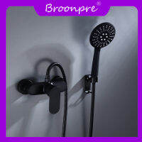 BROONPRE ชุดก๊อกน้ำฝักบัวสีดำสำหรับห้องน้ำชุดห้องน้ำทองแดงพร้อมหัวฝักบัวมือเครื่องผสมสีดำสำหรับเย็นและร้อน