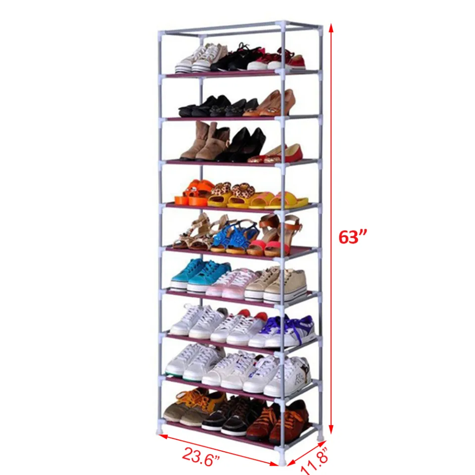 10 Tiers Shoe Rack Large Shoes Rack Organizer 9 Plaid for 27 Pairs