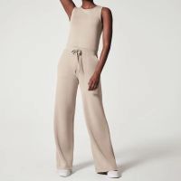 【CC】△✸  Cotton Blend Wide Leg Pants Color Sleeveless Extra Soft Jumpsuit with Trousers