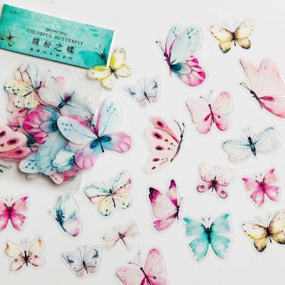 40 pcs /Bag Gradient Pink Green Butterfly PVC Decorative Adhesive Sticker DIY Craft Notebook Decoration Stickers Labels