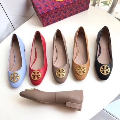 2023 new Tory Burch Five Colors Classic Double T Logo Buckle Soft Leather 2cm Low Heel Commuter Shoes