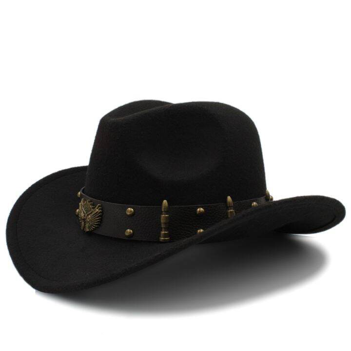 wome-men-black-wool-chapeu-western-cowboy-hat-gentleman-jazz-sombrero-hombre-cap-หมวก-dad-cowgirl-ขนาด-56-58-ซม