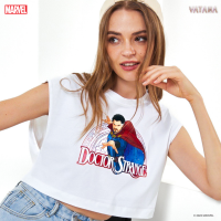 VATANA - เสื้อยืดโอเวอร์ไซส์ครอปแขนกุด สีขาว พิมพ์ลาย DR.STRANGE