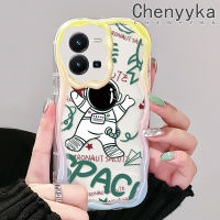 เคส Chenyyyka สำหรับ Vivo Y35 5G Y36 5G เคส Y35ลายการ์ตูน Salute Astronaut ดีไซน์ใหม่เนื้อครีมขอบคลื่นนุ่มเคสมือถือกันกระแทกแบบใสฝาครอบป้องกันโปร่งใสลายกล้องถ่ายรูปเรียบง่ายอ่อนโยน