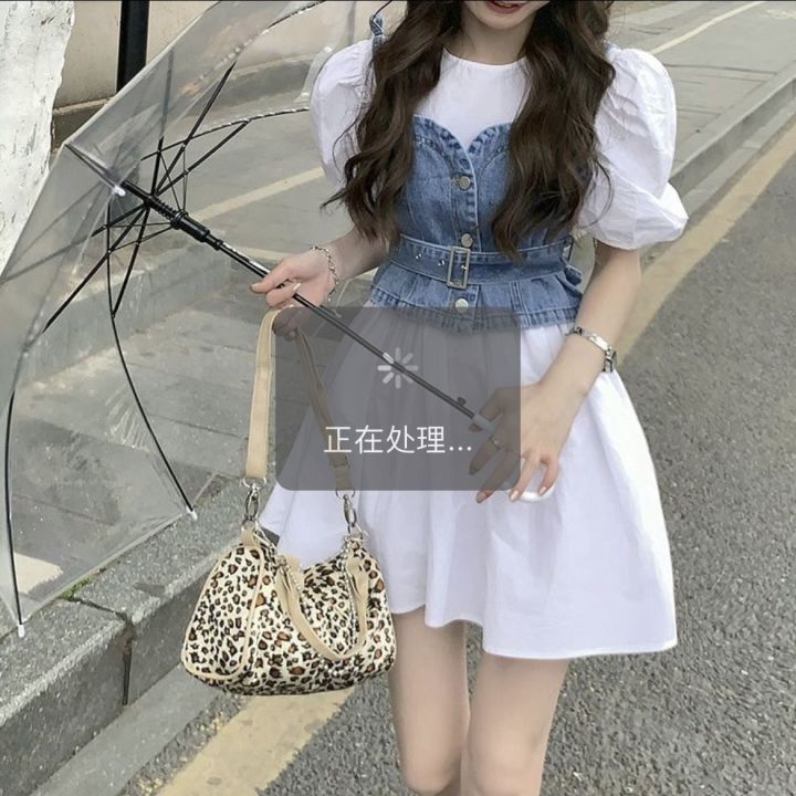 spring-2023-new-korean-wear-temperament-versatile-shirt-top-personality-design-sense-denim-suspender-two-piece-set