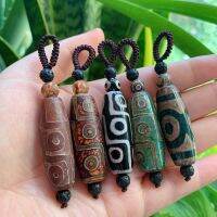 Hand Craft Natural Agat Stone Keychains Handbag Purse Holder Retro Healing 40mm Buddha Tibetan Dzi Agates Nine Eyed Key Chains Key Chains