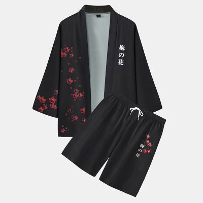 ♀ hnf531 [Perfectly] ChArmkpR Mens Plum Bossom Japanese Pirnt Open Front Kimono Two Pieces Outfits 2