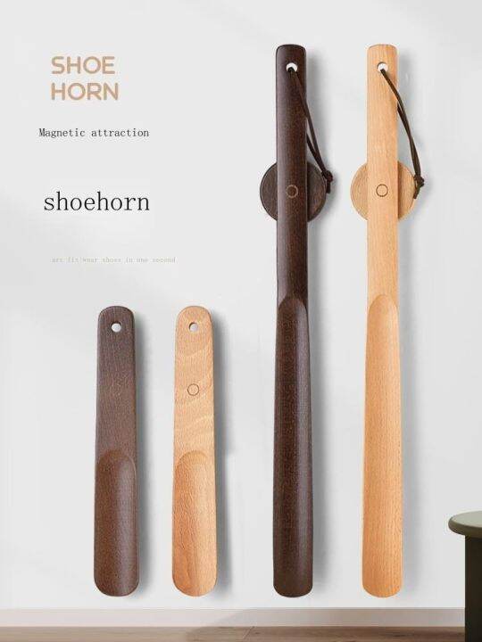 shoehorn long handle home solid wood shoewearing artifact